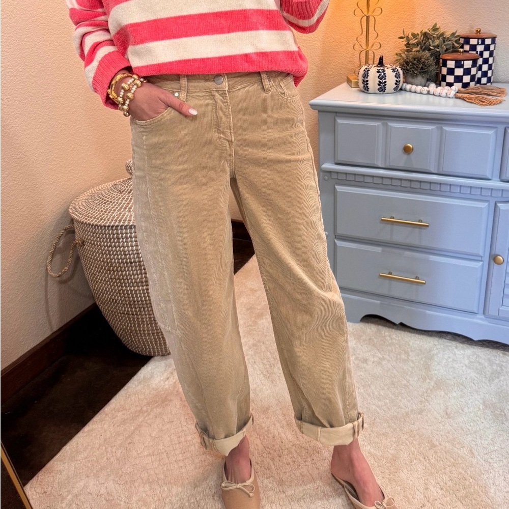 Risen Tan Barrel Corduroy Jeans